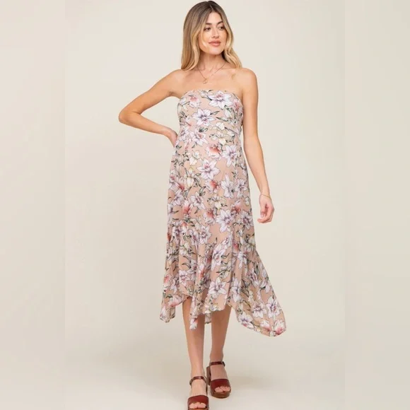 Pinkblush strapless floral handkerchief hem midi nwot - Picture 1 of 5